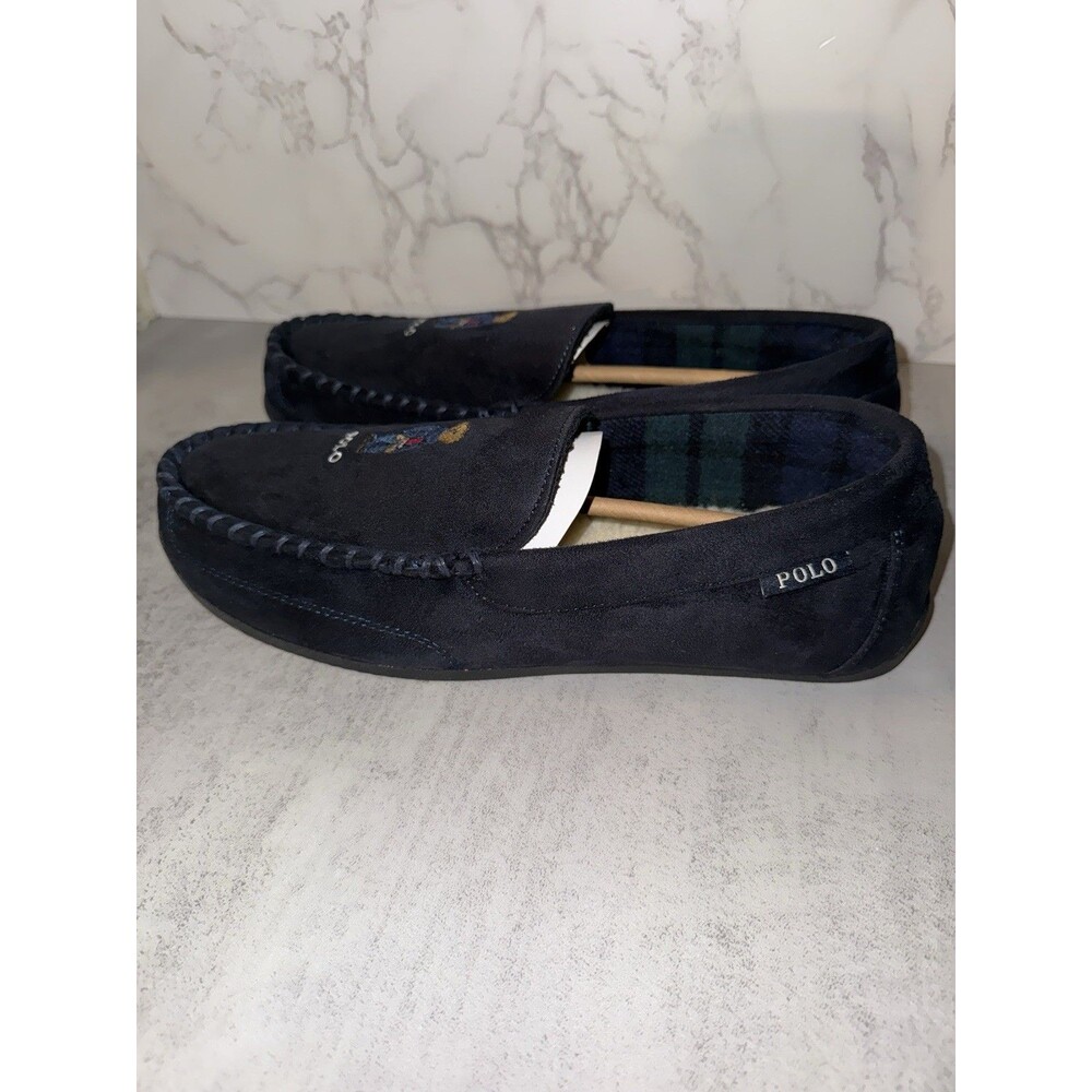Polo Ralph Lauren Collins Bear Suede Moccasin Slippers Navy Size 11 - Picture 4 of 12